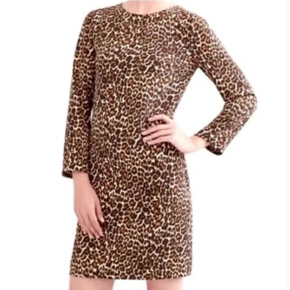 Jcrew Brown & Tan Leopard Print Shift Dress(Size 2) - Picture 1 of 6